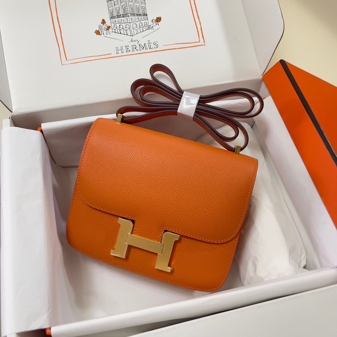 Hermes Constance 18 Mini Shoulder Bag In Orange Epsom Leather